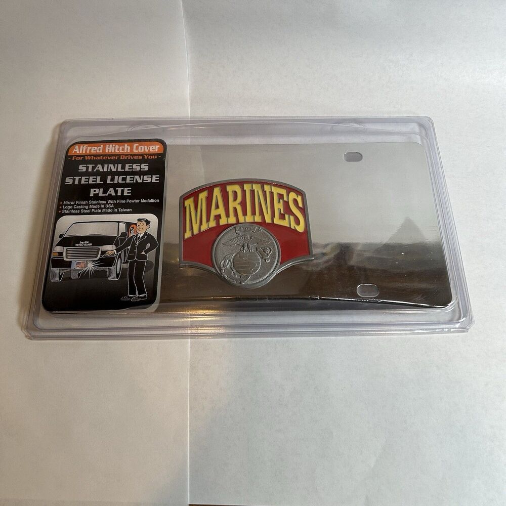 US Marines License Plate Stainless Steel Mirror Finish Pewter Medallion